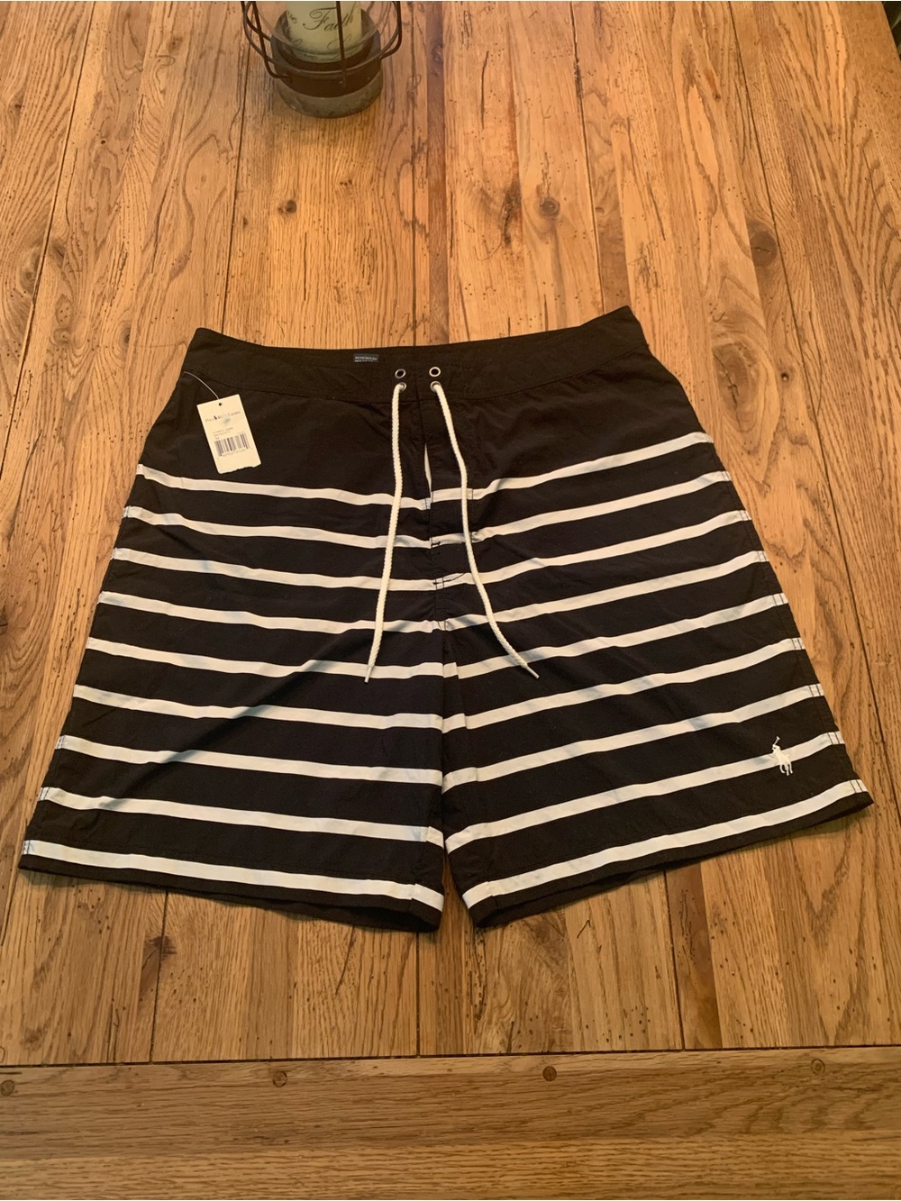 Polos Ralph Lauren Men’s Black & White Striped Swim Trunks/Board Shorts